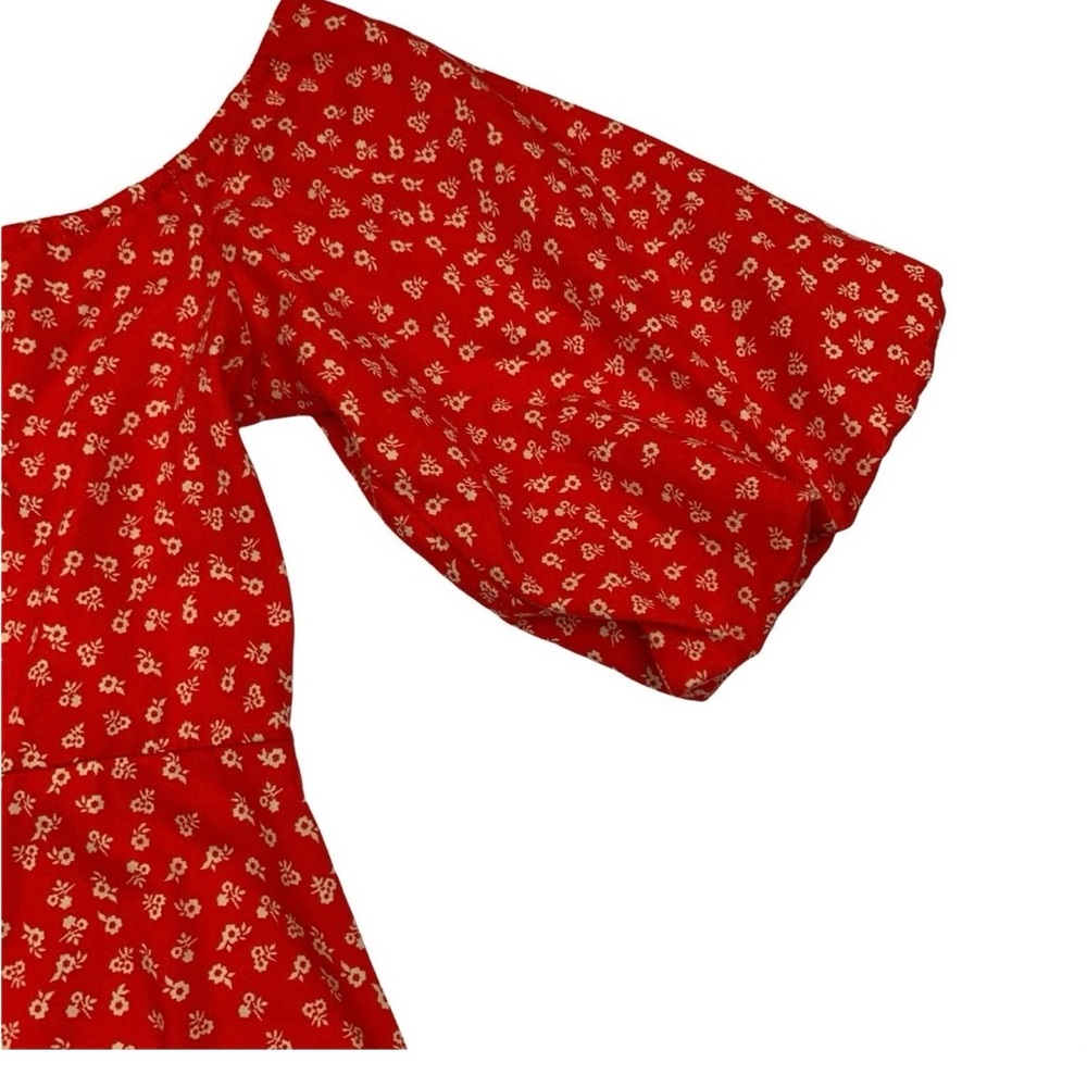 ASOS Red Floral Square-Neck Ruffle Hem Tunic - Picture 5 of 5